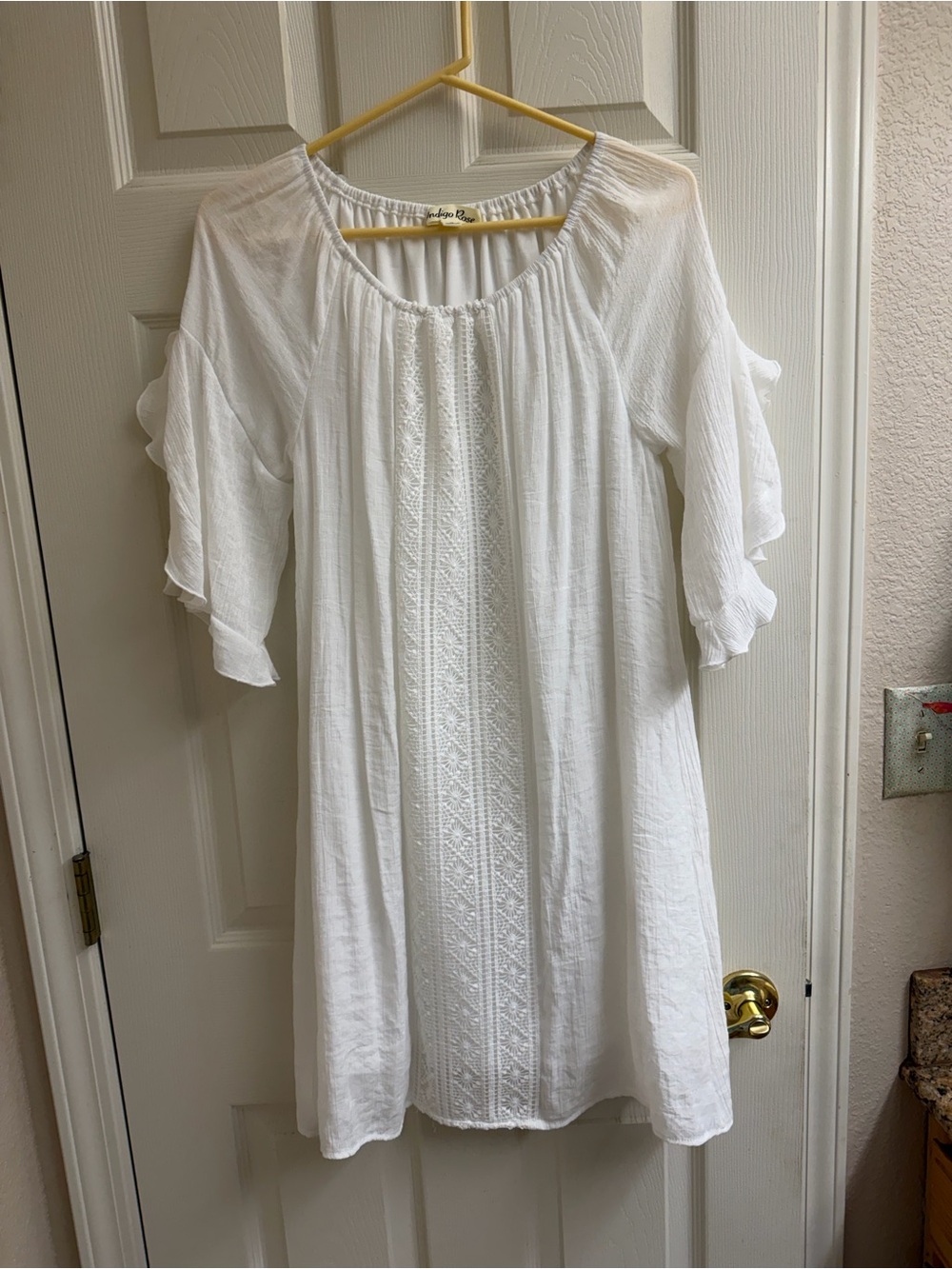 White Mini Dress with Crochet Front
